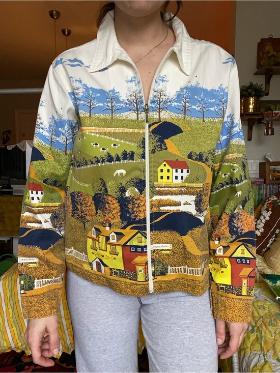 Jackets & Blazers - Vintage Blast Farmhouse Landscape Print Full-zip Jacket